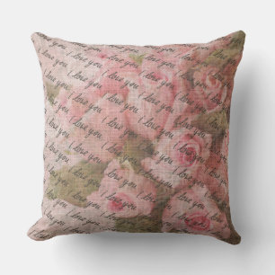 Coussin Vintage Romance : manuscrit 'I Love You'