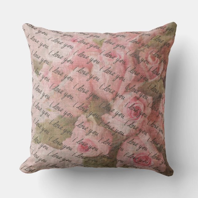 Coussin Vintage Romance : manuscrit 'I Love You' (Recto)