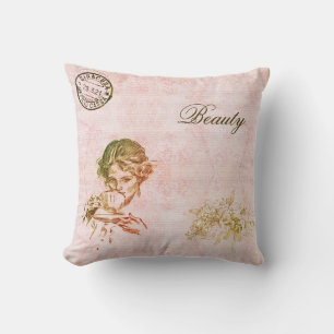Coussin Vintage rose moderne Fleurs élégantes Café fille