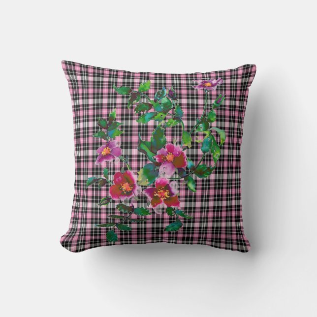 Coussin Vintage Rose rose plaid (Recto)