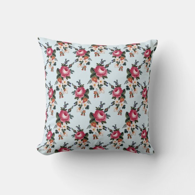 Coussin Vintage rose Roses Motif réversible (Recto)