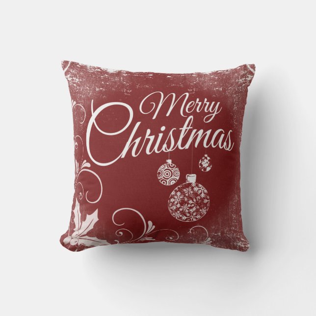 Coussin Vintage rouge joyeux ornement de Noël (Recto)