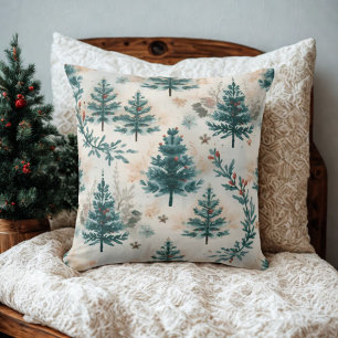 Coussin Vintage Russe Aquarelle Hiver Pine Tree Motif