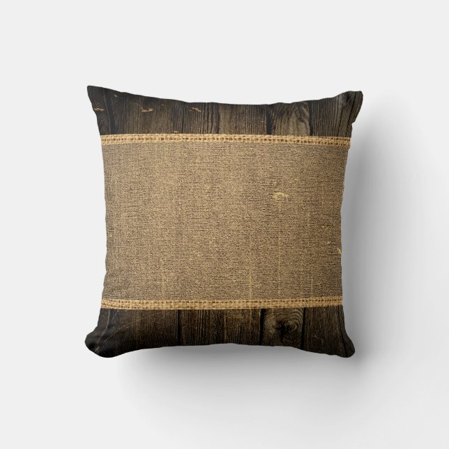 Coussin Vintage Rustique Burlap Bois Look #5 (Recto)