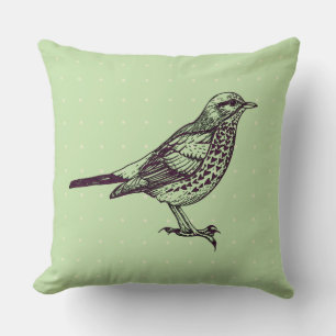Coussin VINTAGE Sage Green BIRD DESIGN Retro Jeu d'oreille
