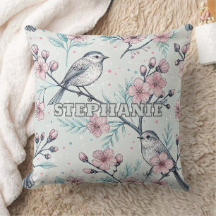Coussin Vintage Sakura Cerry Blossom & Bird Aesthétiquemen