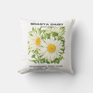 Coussin Vintage Seed Packet Art, Shasta Daisy Flowers