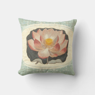 Coussin Vintage Shabby Pêche Botanique Lotus Blossom Yoga