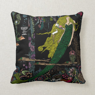 Coussin Vintage Sirène Impression couleur main