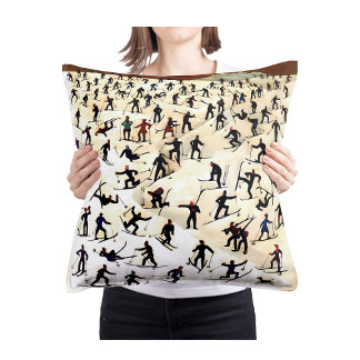 Coussin Vintage Skiers Art, Winter Landscape Painting