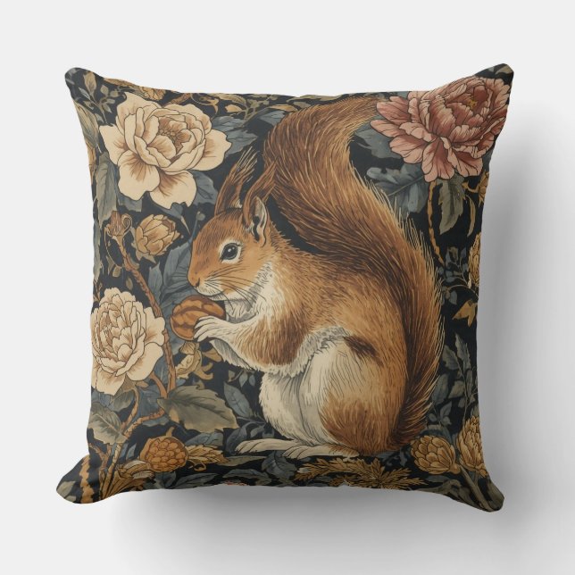 Coussin Vintage Squirrel and Flowers Pattern (Recto)