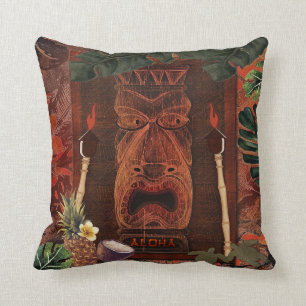 Coussin Vintage Tiki Aloha Hawaiian Luau Tropical