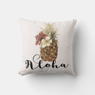 Coussin Vintage Tropical Fleur d'Hibiscus et d'Anaanas Flo
