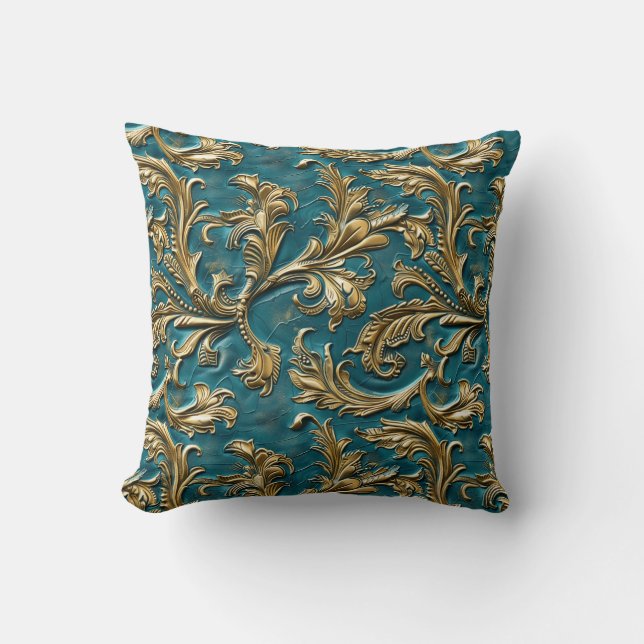 Coussin Vintage Turquoise or en cuir (Recto)