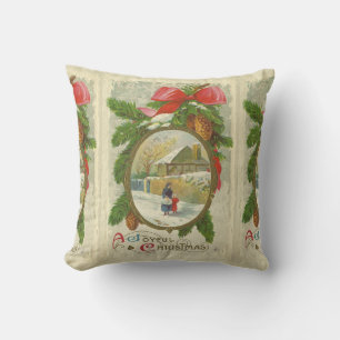 Coussin Vintage Une Joyeuse Marche de Noël avec mère
