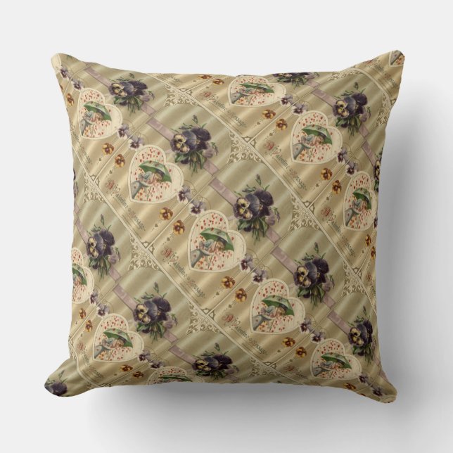 Coussin Vintage victorien Valentine's Day Throw Pillow (Recto)