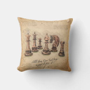 Coussin Vintage Vieux Jeu d'échecs Pièces Art Joueur Cadea