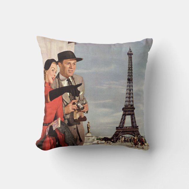 Coussin Vintage voyage - Amoureux à Paris (Recto)