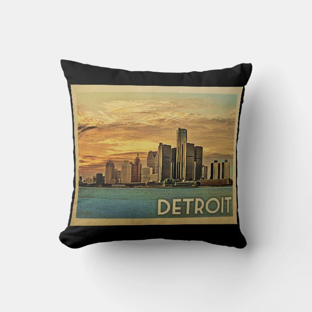 Coussin Vintage voyage de Detroit Michigan (Recto)