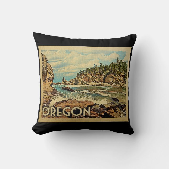 Coussin Vintage voyage de falaises de plage de l'Oregon (Recto)
