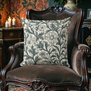 Coussin Vintage William Morris Antique Olive Verte Floral