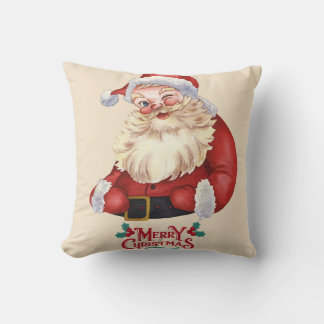 Coussin Vintage Winking Santa Merry Christmas Pillow