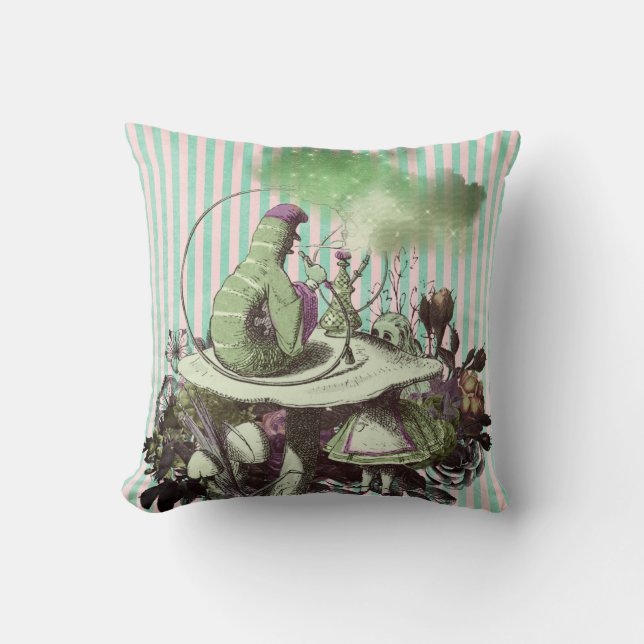 Coussin Vintage Wonderland Caterpillar et Alice (Recto)