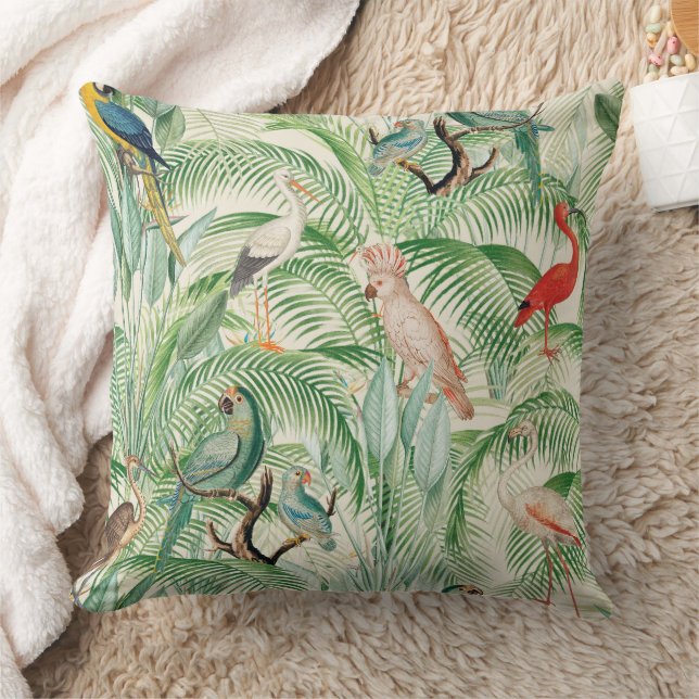 Coussin Vintages feuilles des oiseaux tropicaux et des pal (Couverture)
