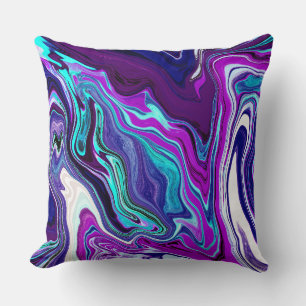 Coussin Violet, Bleu et Turquoise Abstrait Fluid Art