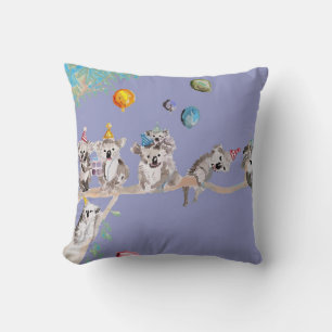 Coussin Violet Enfants Koalas Mignons Anniversaire