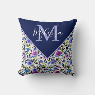 Coussin Violet et bleu floral personnalisé