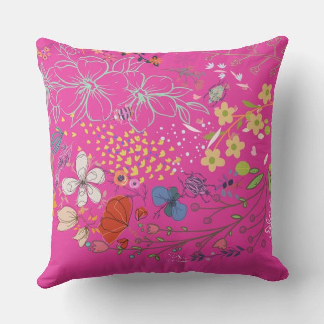 Coussin Violet floral de printemps de fille (Verso)