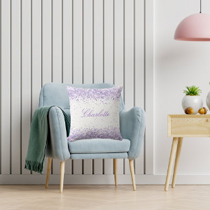 Coussin Violet lavande parties scintillant nom script élég