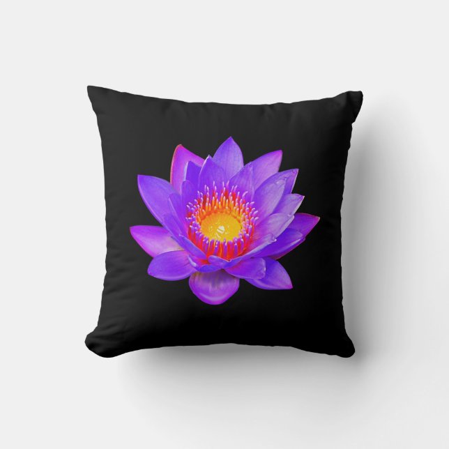 Coussin Violet Lotus Flower sur noir (Recto)