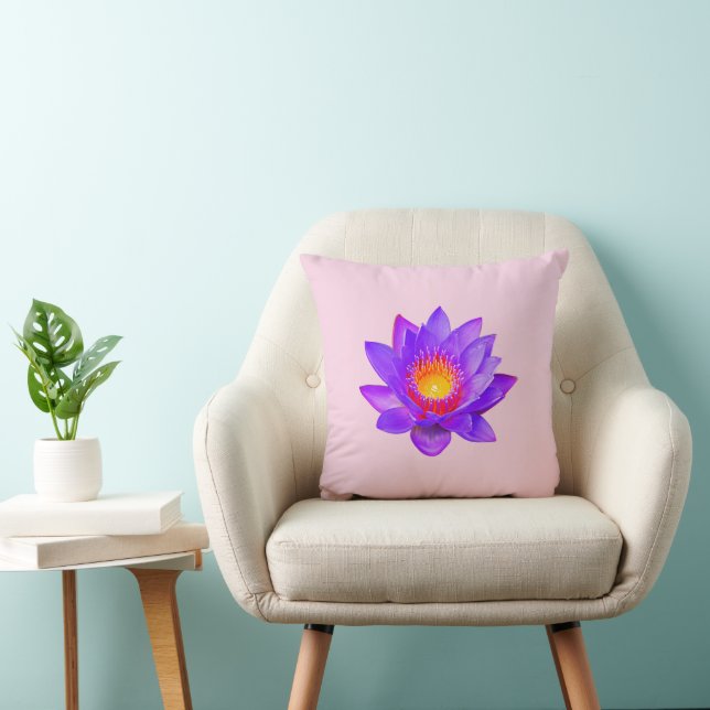 Coussin Violet Lotus Flower sur rose clair (Chaise)