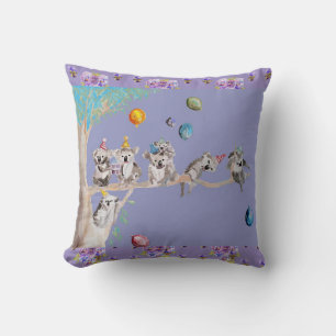Coussin violet pour enfants avec koala d'anniversa