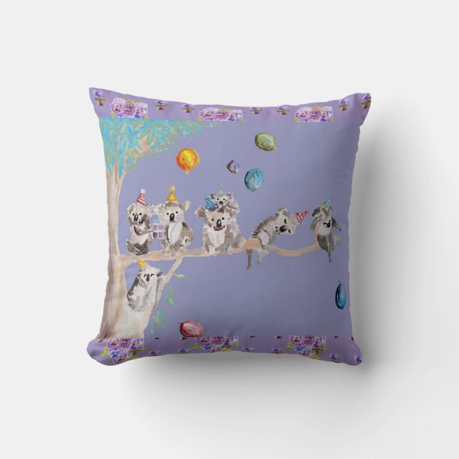 Coussin violet pour enfants avec koala joyannivers (Recto)