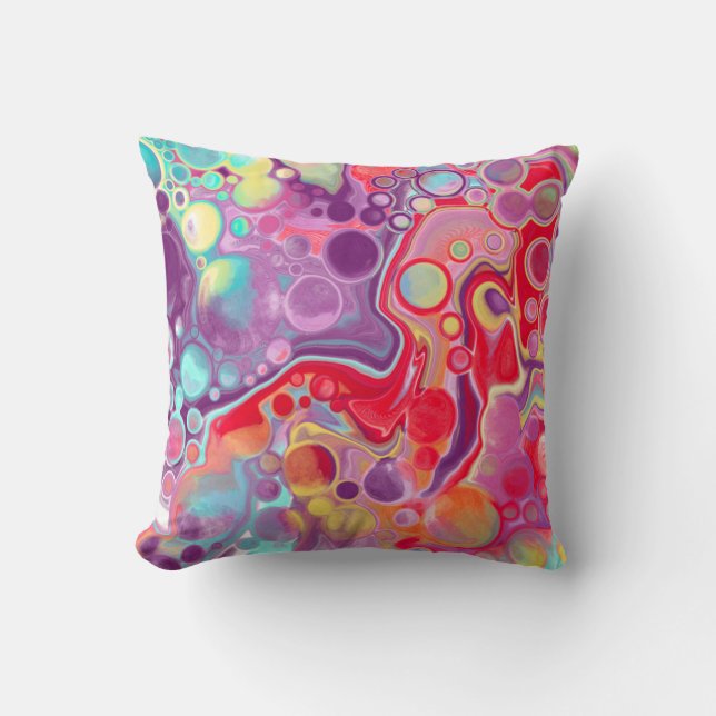 Coussin Violet, Rouge, Jaune, Bleu Abstrait (Recto)