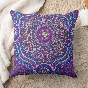 Coussin Violet violet rose bleu orange Batik Motif d'art
