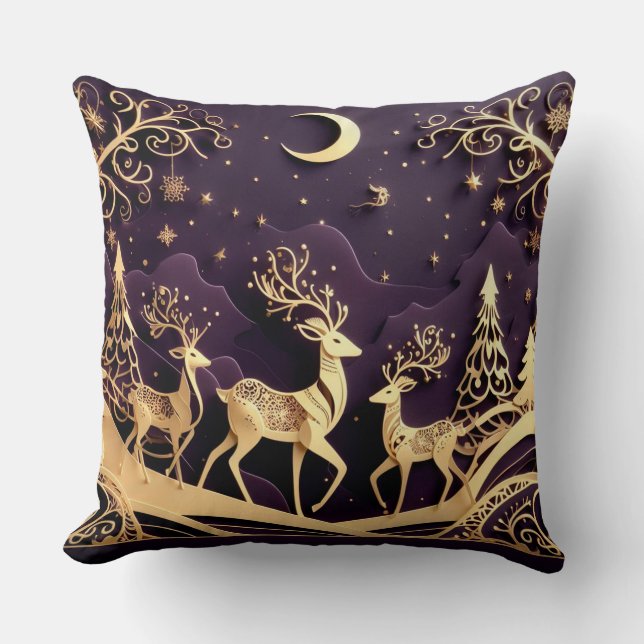 Coussin Violet Winter Whimsy – Moonlit Deer Christmas (Recto)