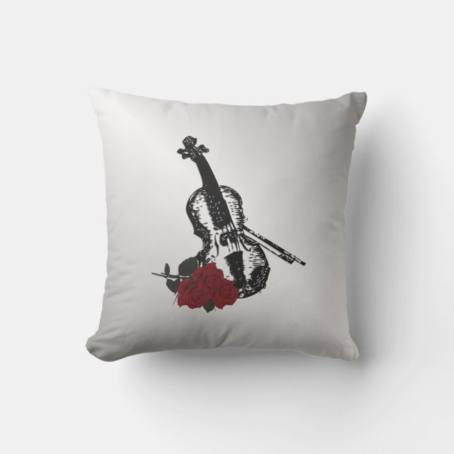 Coussin Violon et Roses Argent (Recto)