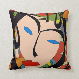 Coussin Visage Abstrait Avec Fleurs