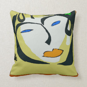 Coussin Visage abstrait en jaune