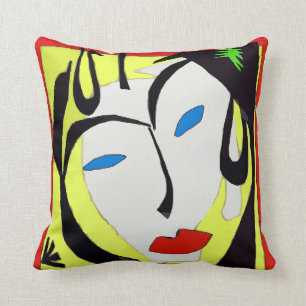 Coussin Visage Abstrait Jaune