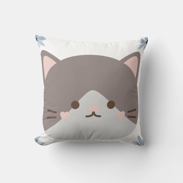 Coussin Visage de chat mignon Kawaii (Recto)
