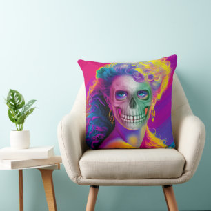 COUSSIN VISAGE DE CRÂNE DE STYLE HALLOWEEN AUX COULEURS MO
