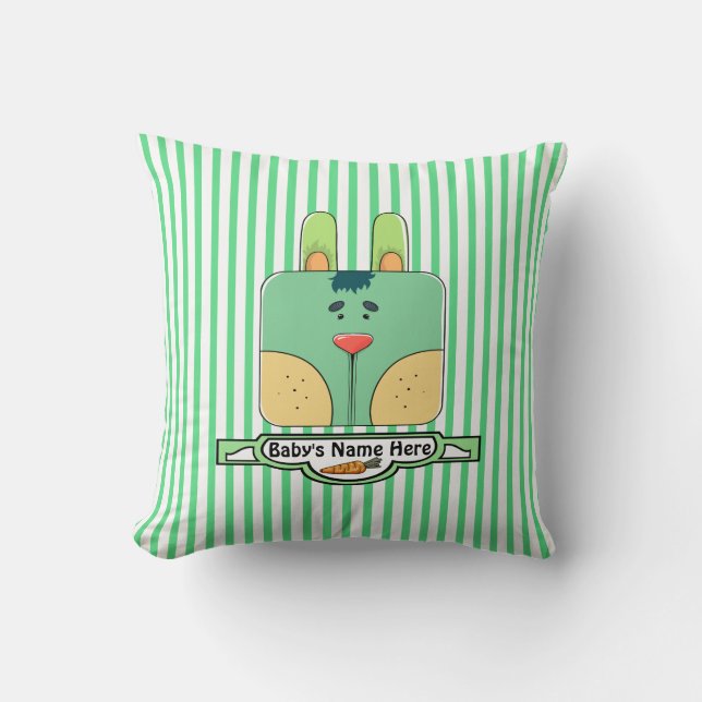Coussin Visage de lapin sur bandes - Vert (Personnalisé) (Recto)