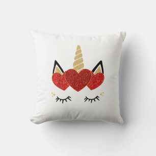 Coussin Visage de licorne mignonne pour la Saint-Valentin