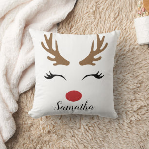 Coussin Visage de rennes de Noël joyeux et joyeux