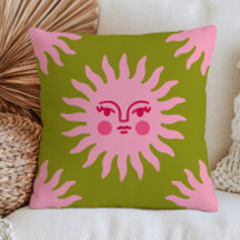 Visage de soleil bohème rose sur fond vert chic et